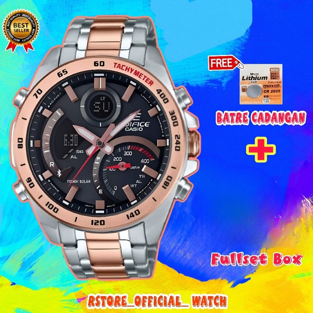 Jam Tangan Pria Casio Edifice Auto Light Chrono World Time Aktif Rantai Stainless Steel Men Sporty C