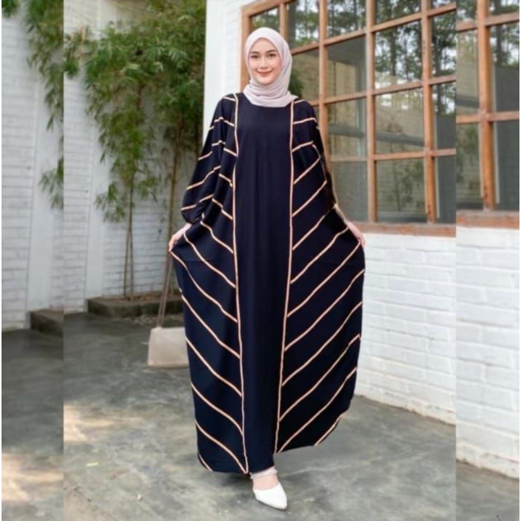 Gamis Muslimah Premium Abaya Elegan Garis Vertikal | Long Dress Wanita All Size Fit to XL | Baju Mus