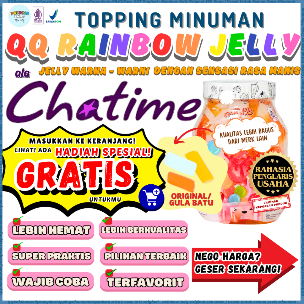 

QQRainbowJellyKonyakuToppingMinumanPerpaduan MILKU Susu UHT Original - Rainbow Jelly Original 500 Gram | Cocok Untuk Semua Jenis Minuman