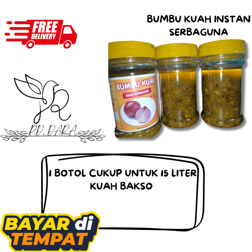 

BUMBU KUAH BAKSO DARA WONOGIRI 150 ML, PREMIUM, HOMEMADE, COCOK UNTUK PEDAGANG BAKSO