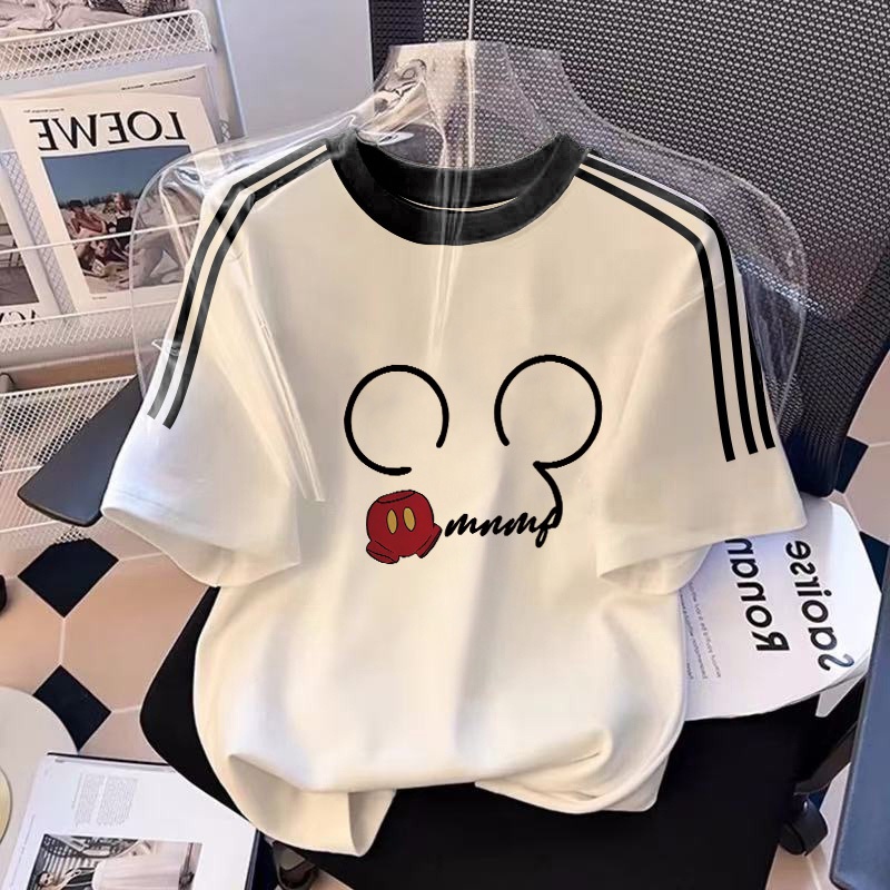 XZHAINV Kaos lengan pendek cetak Mickey Mouse wanita Korea/pakaian wanita lengan pendek putih/versi 