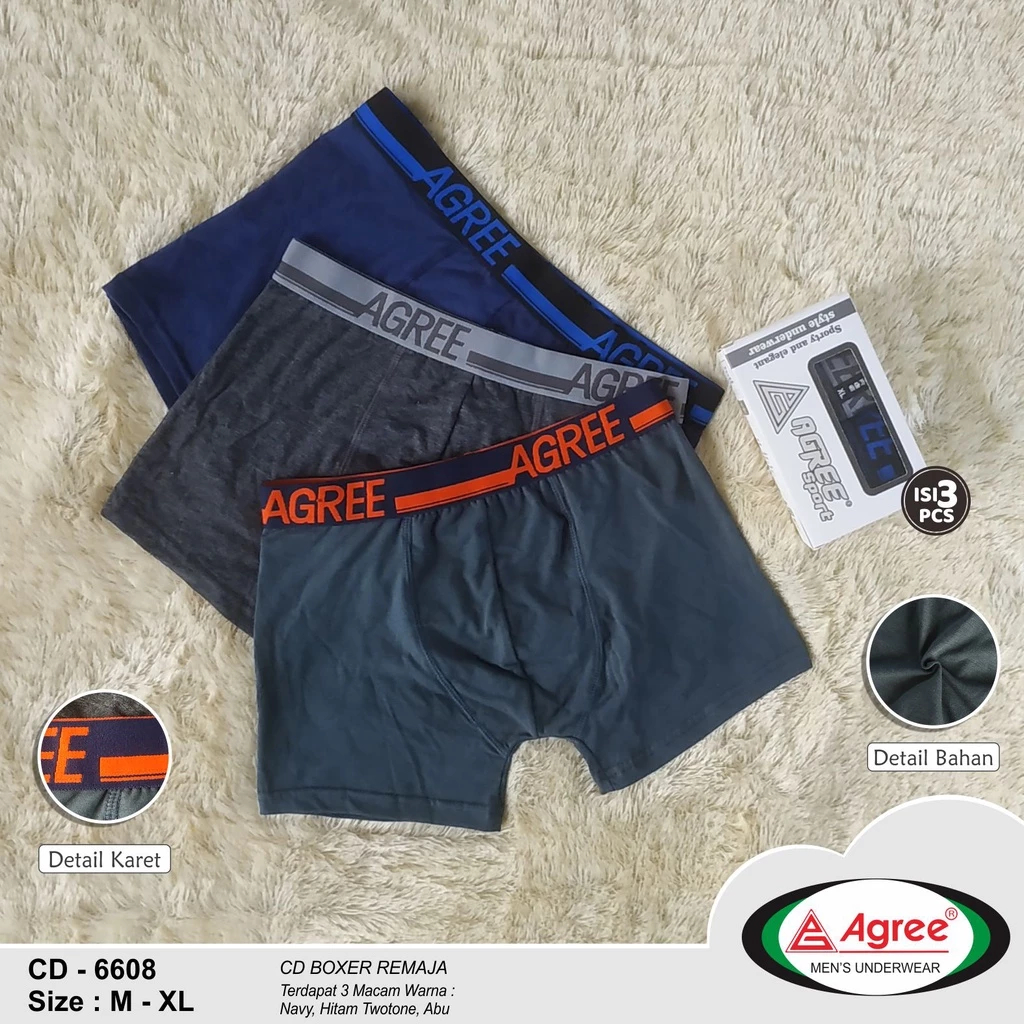 Promo 2 Pcs Celana Dalam Pria Sempak Agree 6608 Boxer Karet Lebar