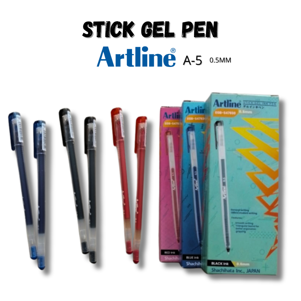 

(PACK) ARTLINE STICK GEL INK/BOLPOIN GEL A-5 0.5MM HITAM/BIRU/MERAH