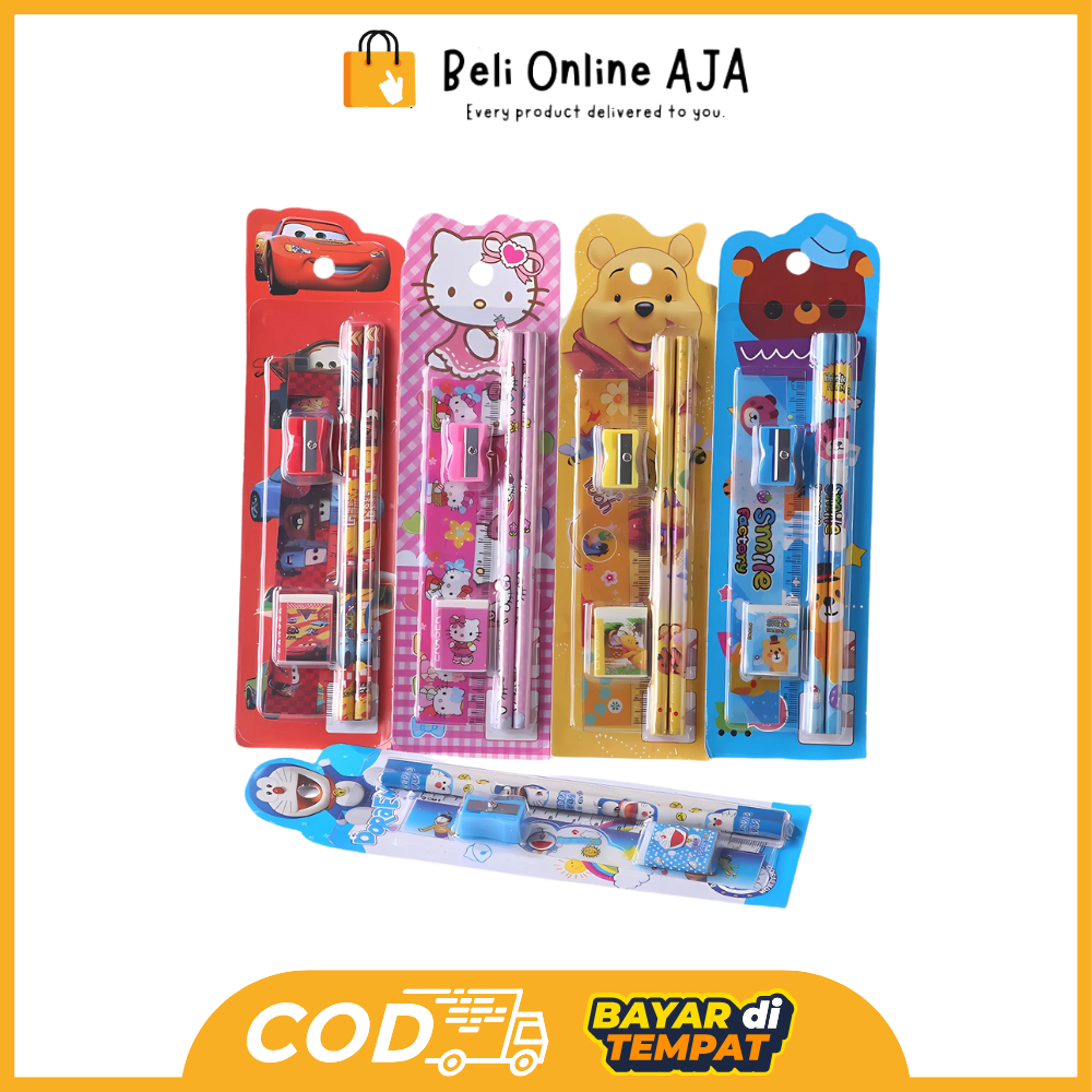 

BOA Stationery Set 5 in 1 Alat Tulis Anak Sekolah Penghapus Penggaris Pensil Serutan Karakter Lucu Random Y9011