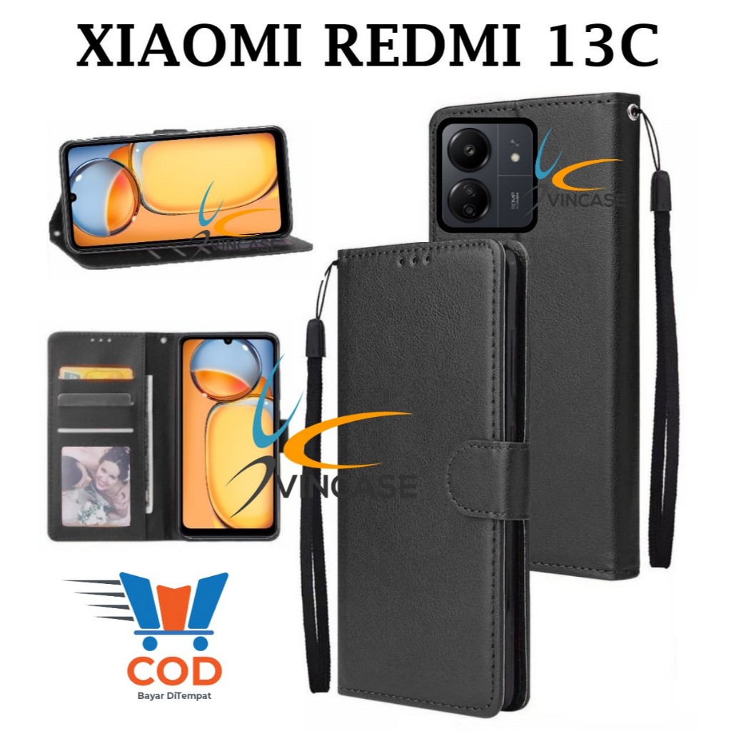 XIAOMI REDMI 13C FLIP LEATHER CASE PREMIUM - FLIP WALLET CASE KULIT UNTUK XIAOMI REDMI 13C - CASING 