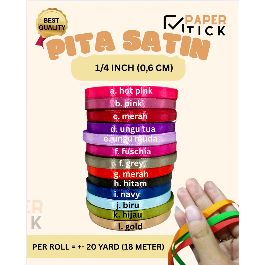 

1/4 Inch 0.6 cm Pita Satin Harga Per Roll 1/4 Inch 0.6 cm Saten 1/4” Pita Kain Polos Pita Souvenir Pita Parsel Hampers Per Roll