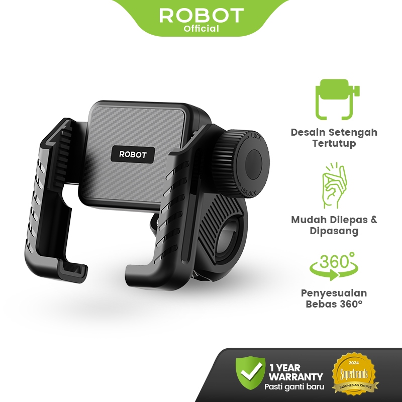 ROBOT Phone Holder Motor Setengah Tertutup 360° Anti Getar & Anti Slip Cocok untuk Berbagai Kendaraa