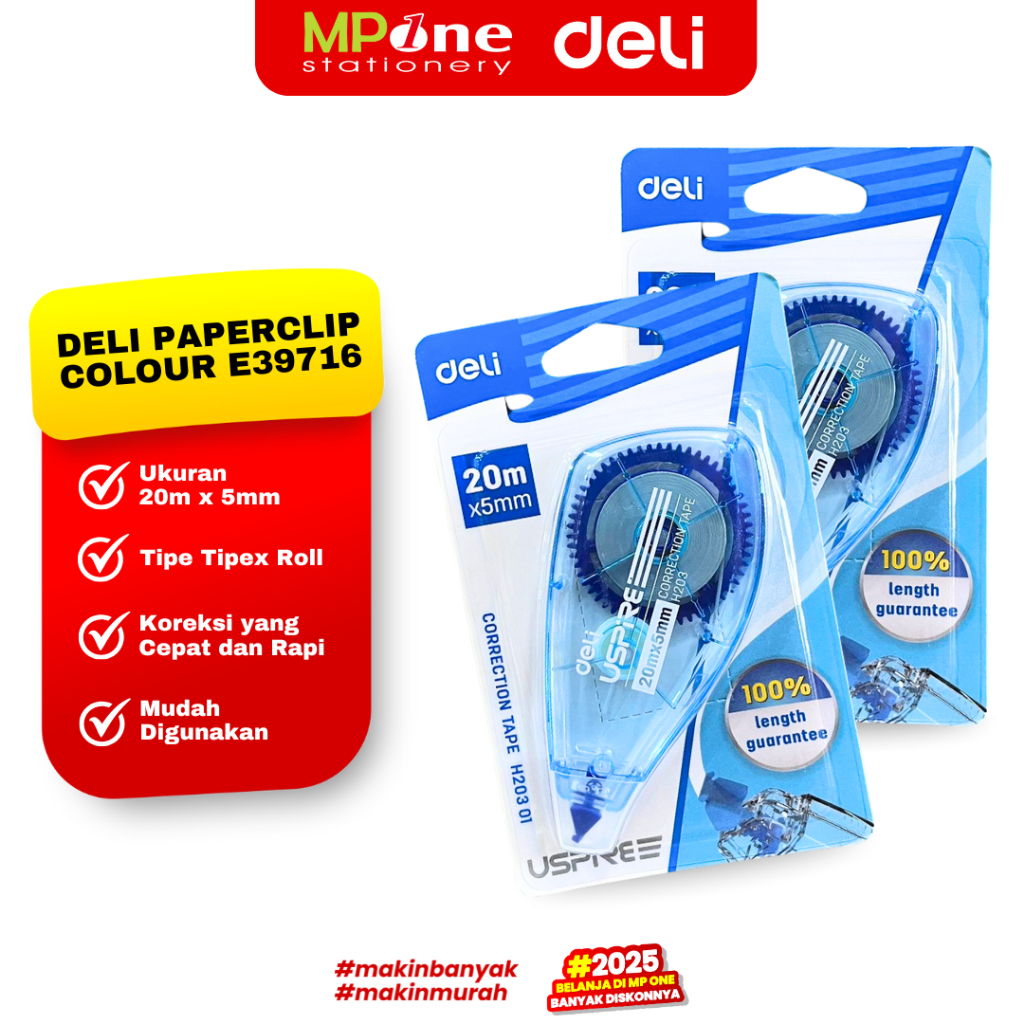 

Deli Correction Tape Roll 20mx5mm H20301 / Tipex Pita Roll / Correction Tape DELI