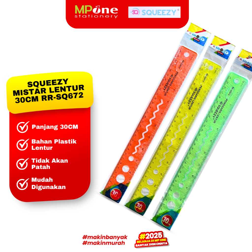 

Squeezy Penggaris Plastik Lentur 30CM RR-SQ672 / Mistar Lentur Anti Patah Warna Transparant SQUEEZY
