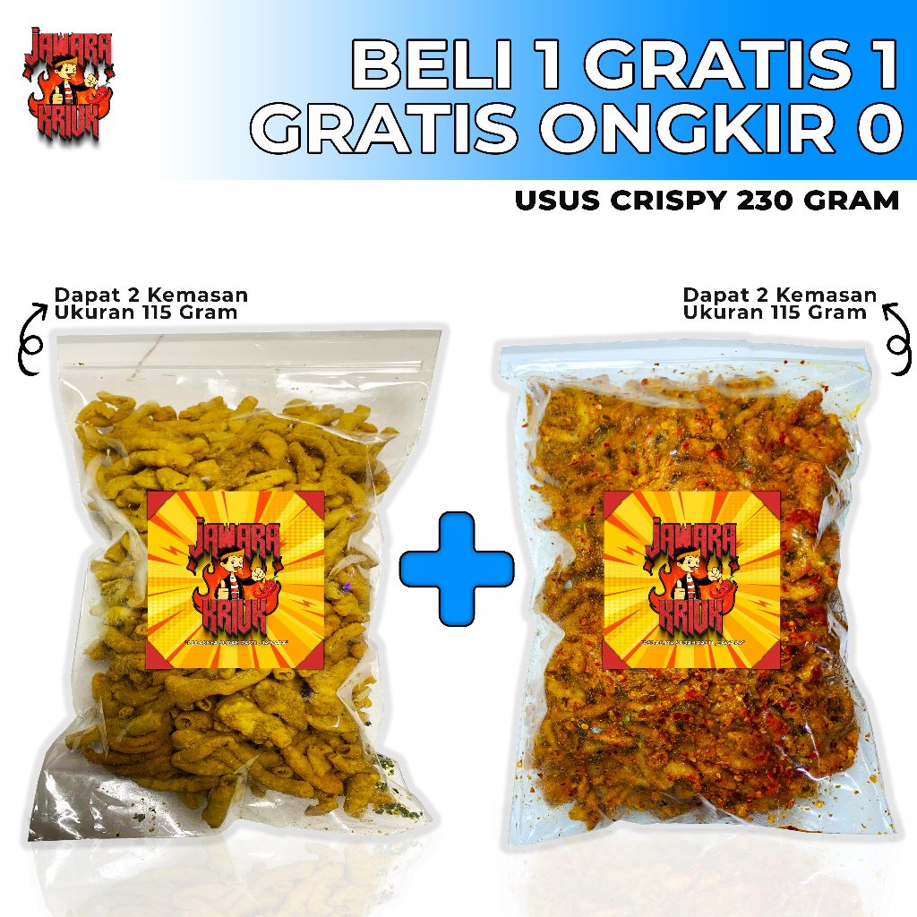 

JAWARAKRIUK - Beli 1 Dapat 2 USUS CRISPY 230 Gram Rasa Original 115gr Pedas 115gr Xtrapedas 115gr Cemilan Renyah Bumbu Melimpah