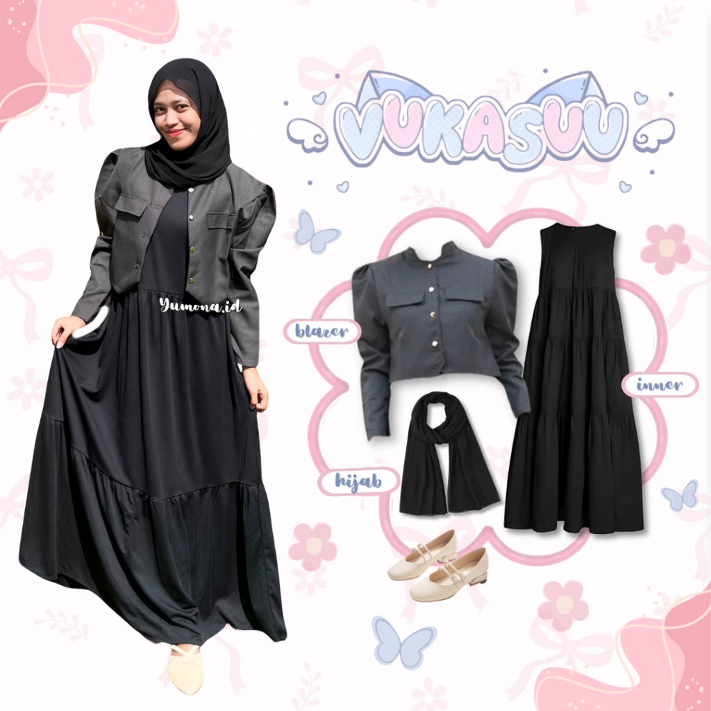 Sonia One Set Dress (Inner Dress, Blazer, Hijab) Outfit Wanita Remaja Korean Style - Z75