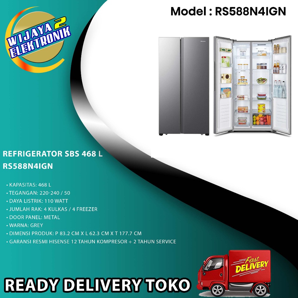 Hisense RS588N4IGN - Kulkas Side by side 468 Liter Hisense Garansi Resmi / Kulkas 2 Pintu Hisense