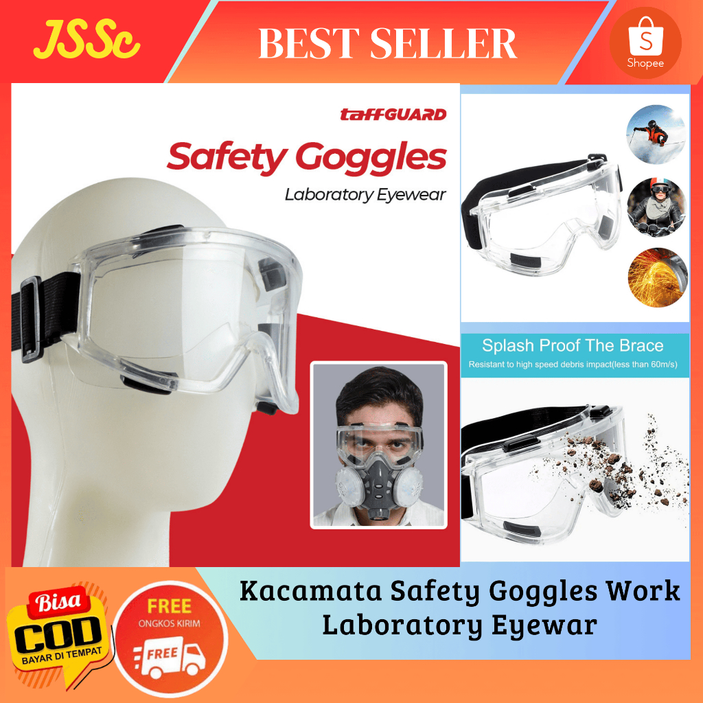 TaffGUARD Kacamata Safety Goggles Work Laboratory Eyewar / Kacamata Kerja Safety Bening
