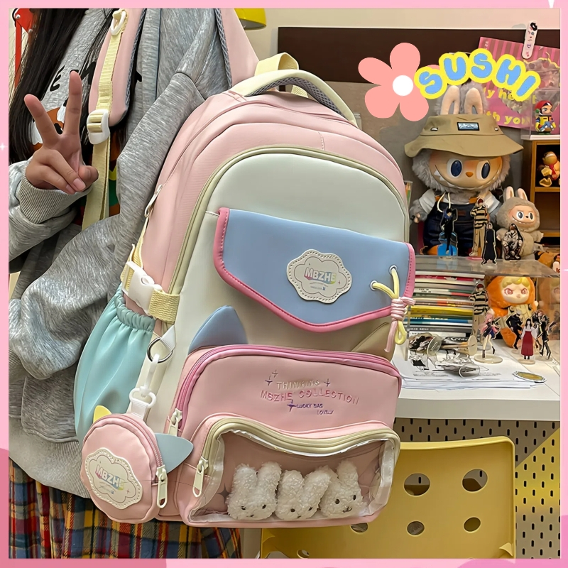 Liontin Gratis✅Tas Ransel Kucing Lucu Import Korea Fashion Backpack Sekolah Anak Perempuan Wanita Pi