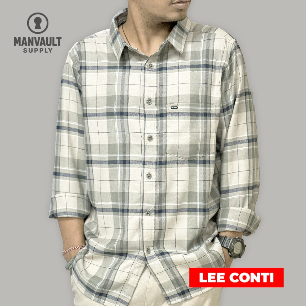 Lee Conti Kemeja Kotak Lengan Panjang Cerah Original Asli