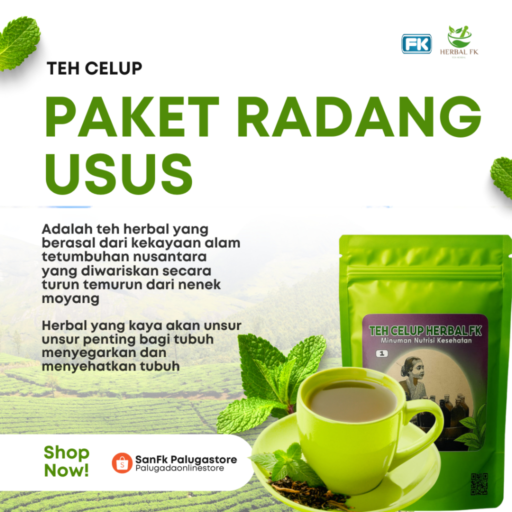 

Paket Teh Celup Herbal FK – Minuman Herbal Bantu Ringankan Radang Usus & Pencernaan Sehat – 30 Pcs