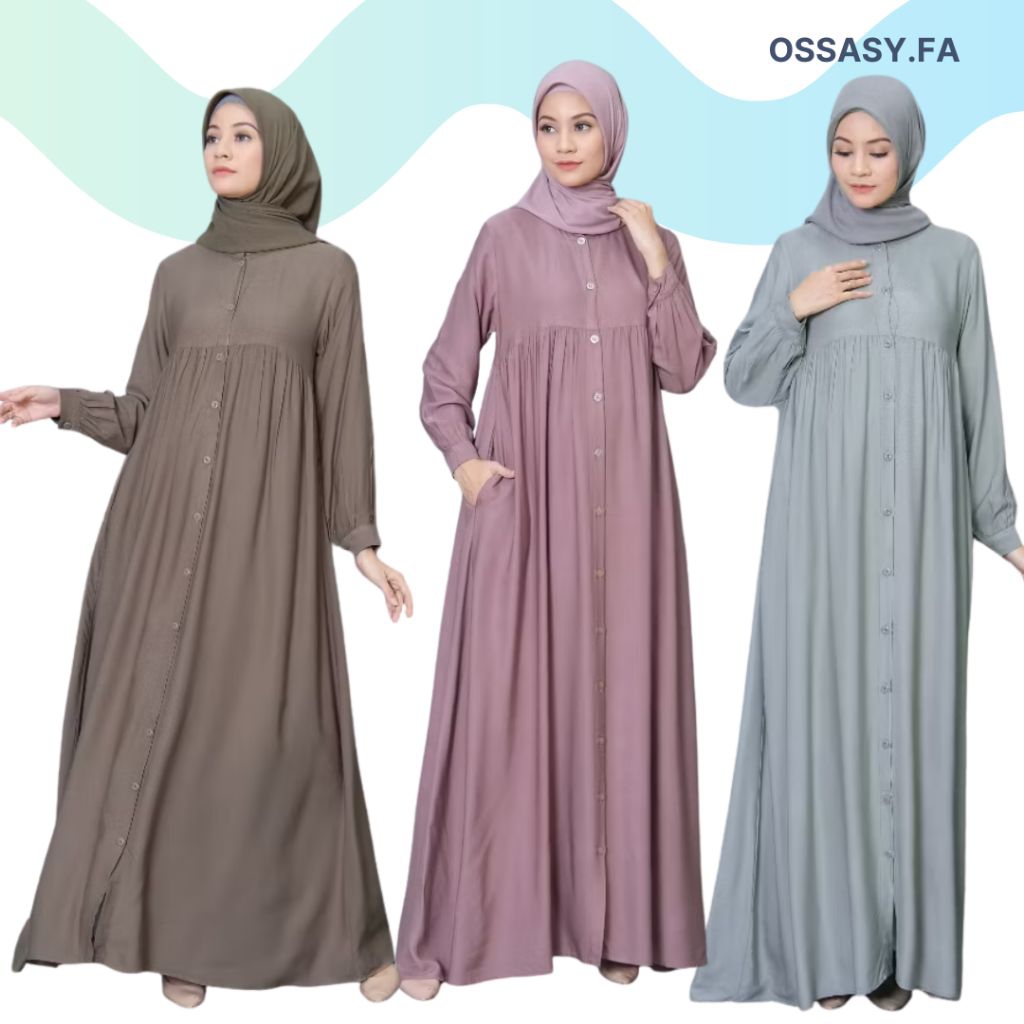 Dress Gamis Rayon Twill Premium Kancing full aktif | Gamis Dress Polos Rayon Twill Premium Busui