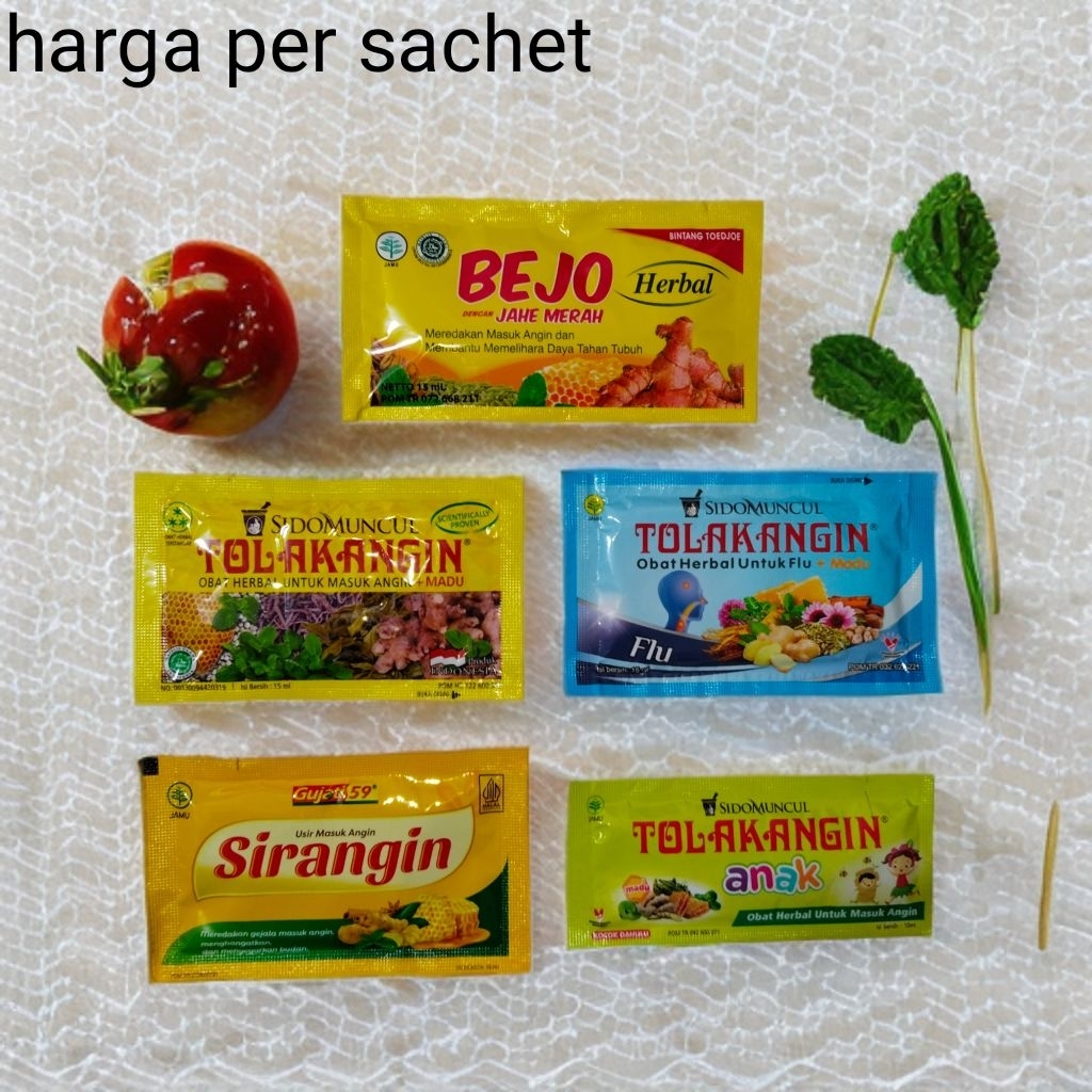 4 varian per sachet Tolak angin cair, bejo jahe merah, sirangin gujati