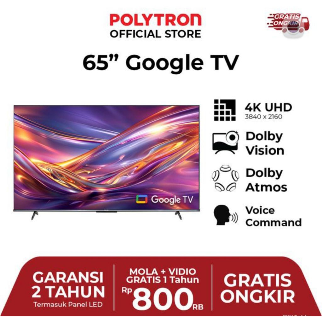TV POLYTRON 65 INCH 4K UHD SMART ANDROID GOOGLE PLD65UG TV POLYTRON 65INCH