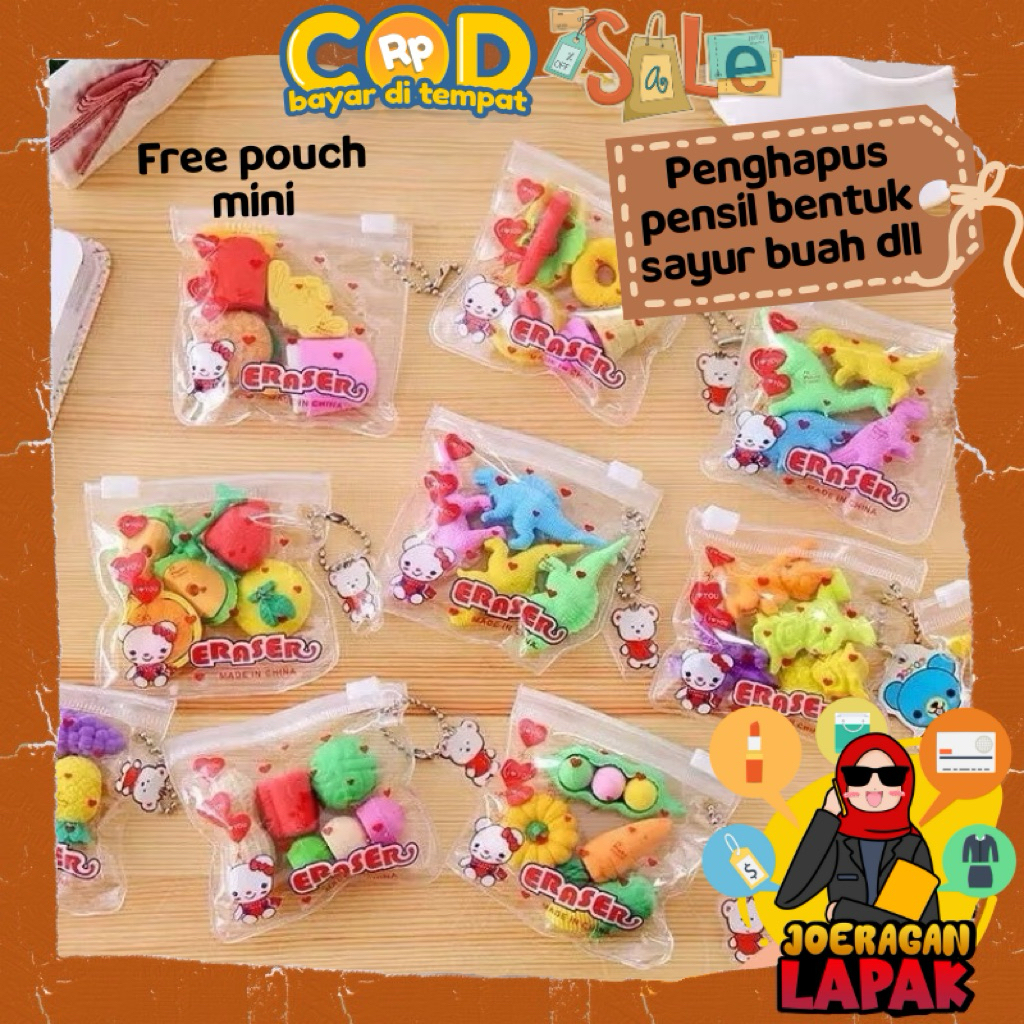 

⭐️JOERAGANLAPAK⭐️ PENGHAPUS PENSIL 1 SET POUCH KARAKTER MAKANAN BUAH SAYUR ERASER FOOD FRUIT VEGETABLE