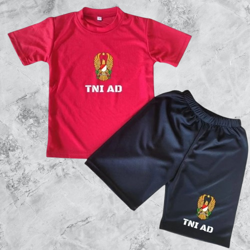 Kaos tni ad anak usia 1-8th|Baju setelan anak tni|setelan anak tni ad merah celana pendek hitam jers