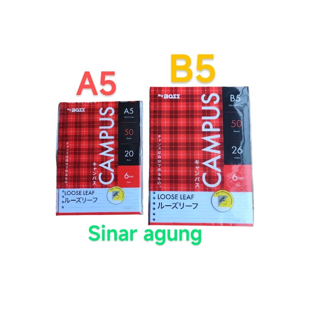 

Kertas Loose Leaf Big Boss ukuran A5 20holes atau B5 26holes bergaris isi 50 lembar dari SINAR MAS