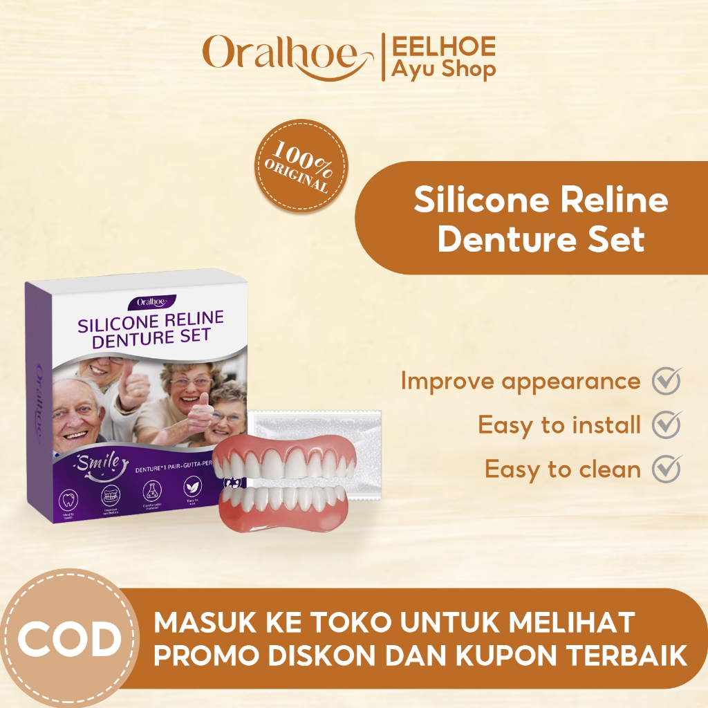 Oralhoe Gigi Palsu Lepas Pasang 1set Gigi Palsu Instan Atas Bawah Merapikan Gigi Dengan Veneer Gigi 