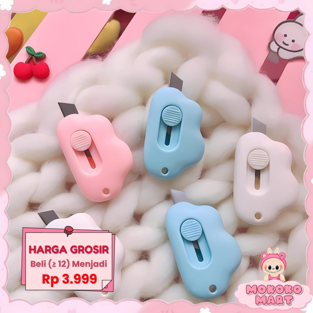 

MM Cutter Unboxing Paket Cutter Mini Praktis Pocket Pemotong Kertas Mini Portabel Motif Awan - AT01