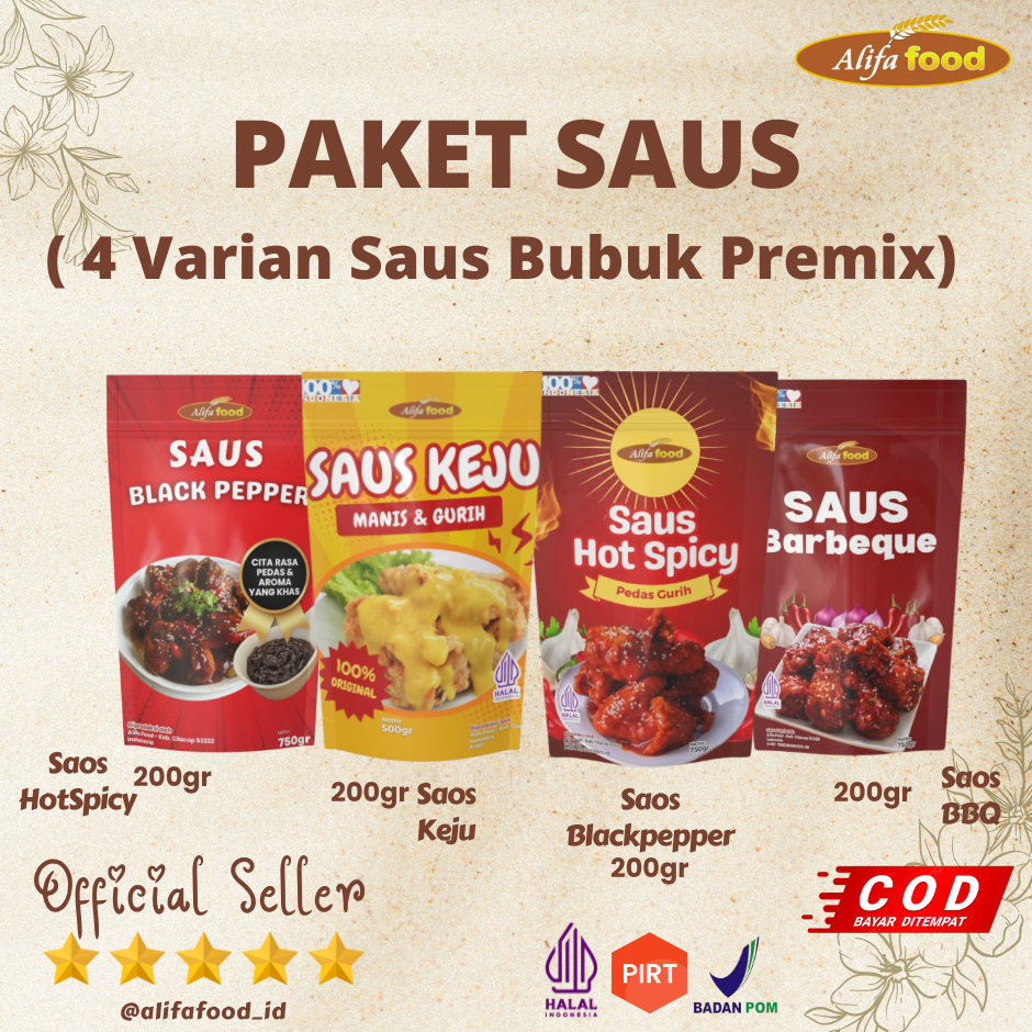 

darmavanss - alifa food paket saus bubuk instan premix 4 rasa 200gr blackpepper keju spicy bbq