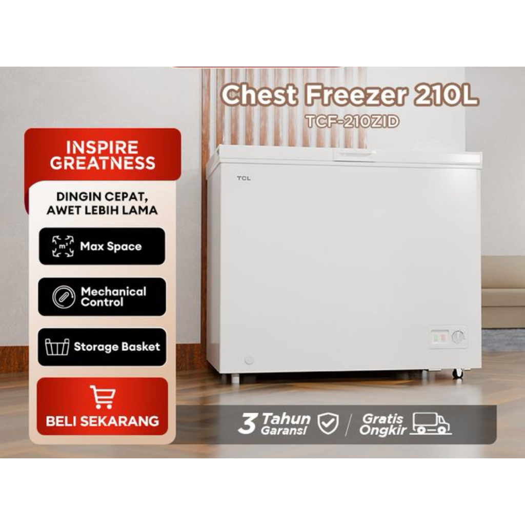 BOX FREEZER TCL TCF210ZID - CHEST FREEZER TCL 200 LITER - BOX FREEZER LOW WATT TCL - BOX DAGING TCL 