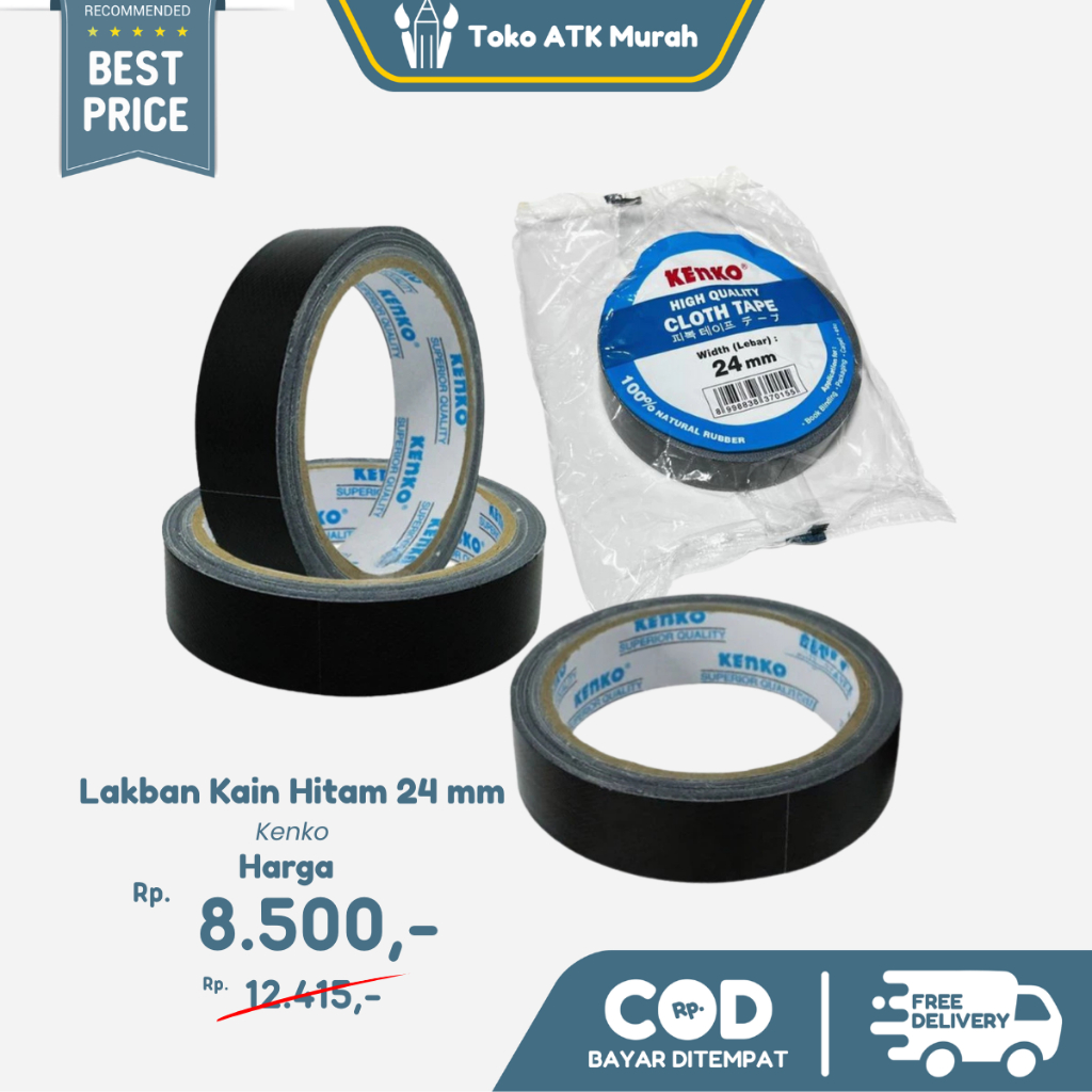 

Lakban Hitam Cloth Tape Kenko 1 Inch 24mm Tape Perekat Kain