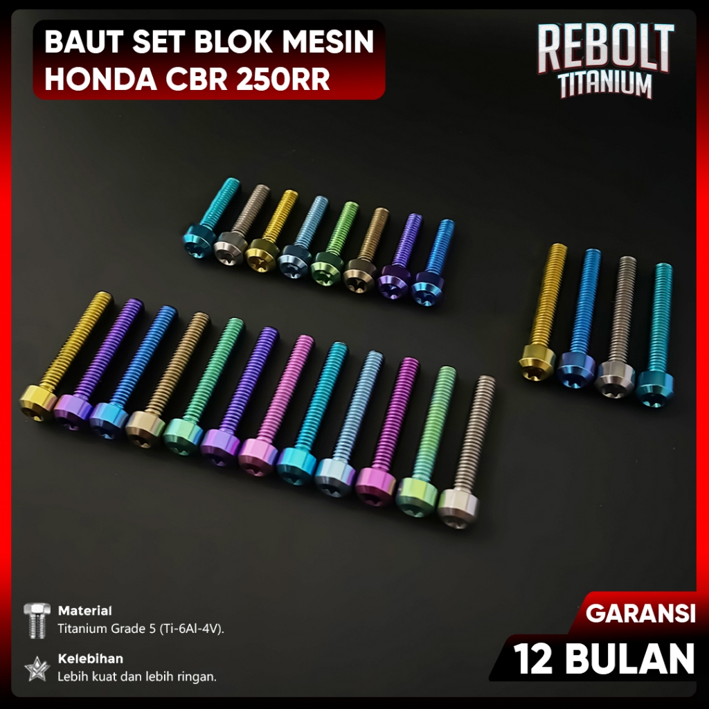 Baut Probolt Titanium Full Set Blok Mesin CBR 250RR Grade 5 REBOLT Titanium