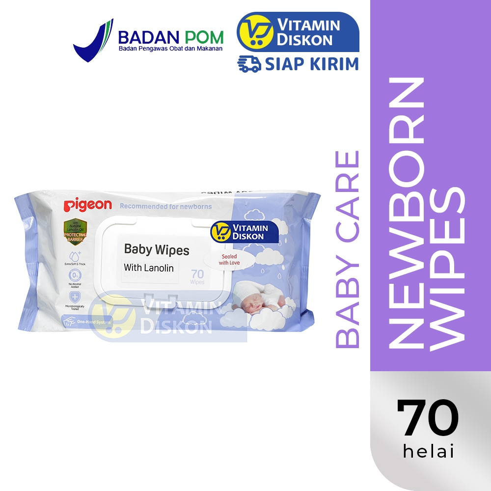PIGEON BABY WIPES WITH LANOLIN - 70 SHEETS | Tisu Basah Bayi Untuk Melembabkan dan Melindungi Kulit 
