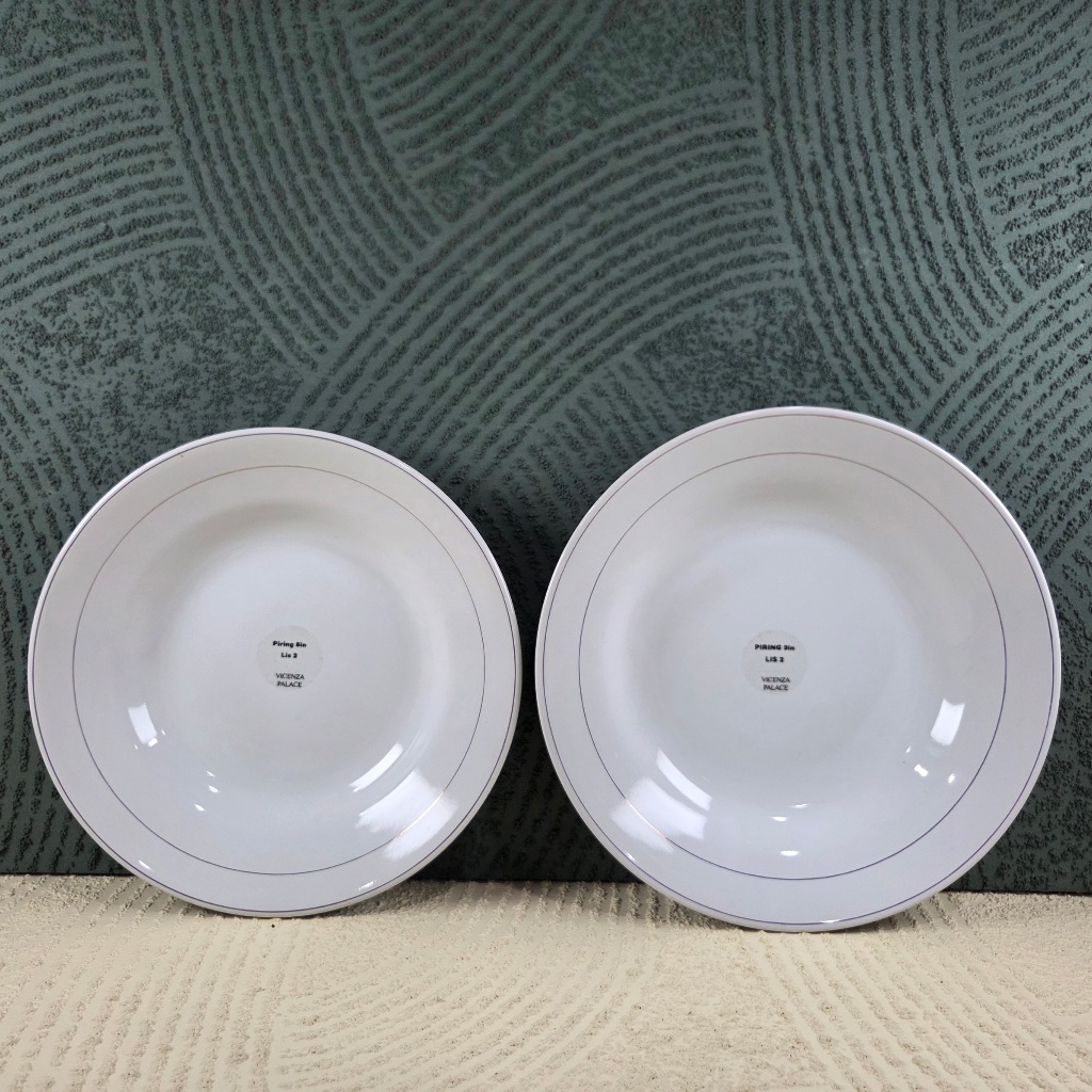 Limited Piring Keramik Warna Putih List Silver Mas Piring Catering Prasmanan Lucky 9 Inch (1 Lusin)
