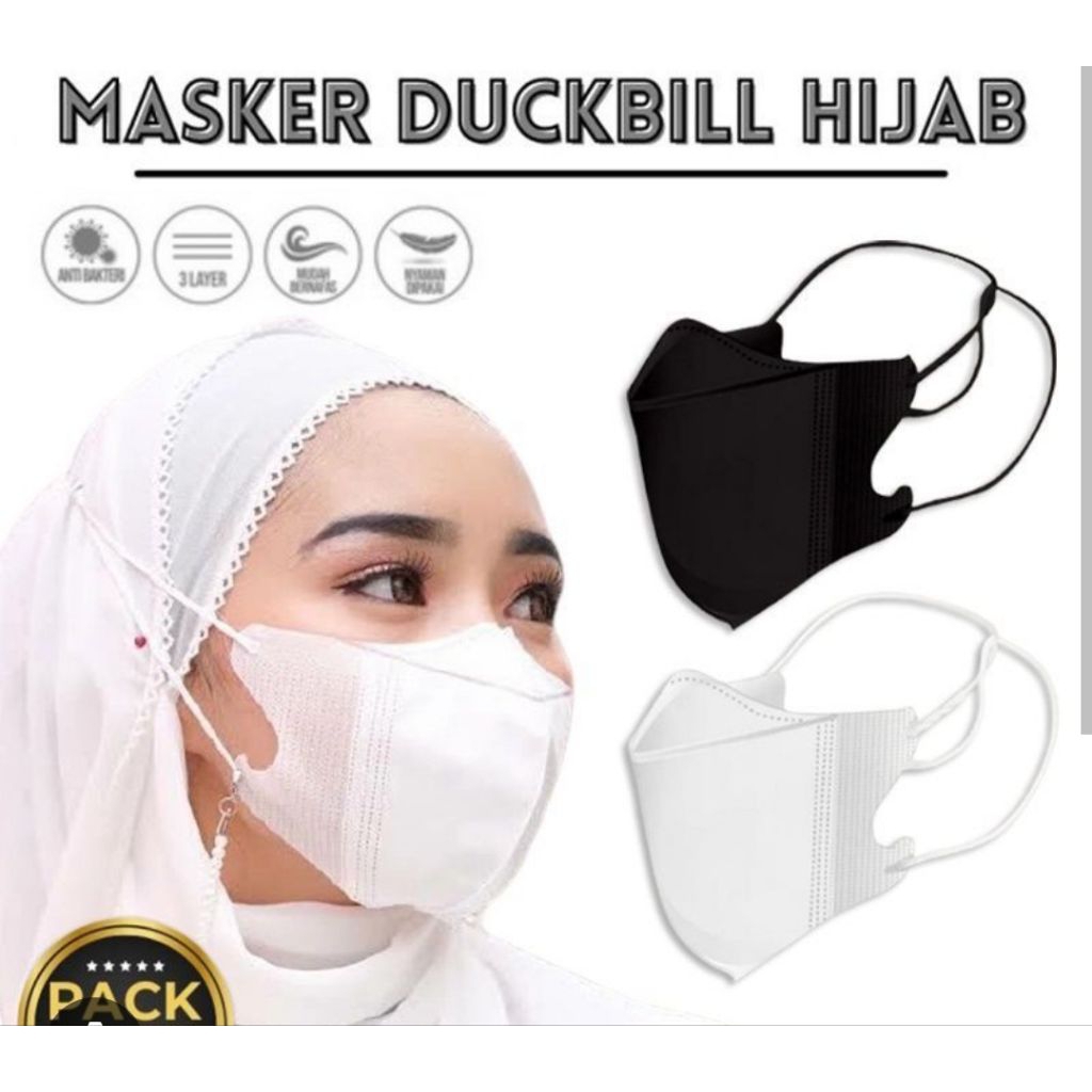 Masker Duckbill Hijab Putih Merk Face Mask 3 ply isi 50 Pcs