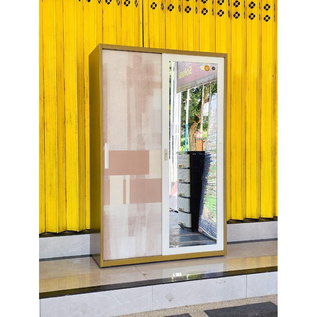 Lemari Baju Sliding Besi - Lemari  Baju Besi Sleding - Lemari Pakaian Kaca Almini 2 Pintu