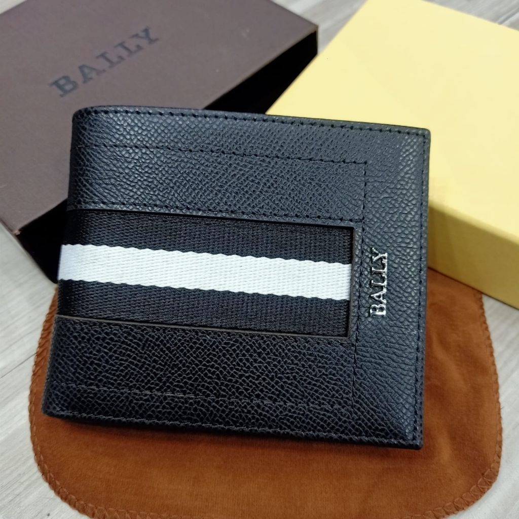 Dompet Kulit Bally 039-2619 black white dompet lipat pria