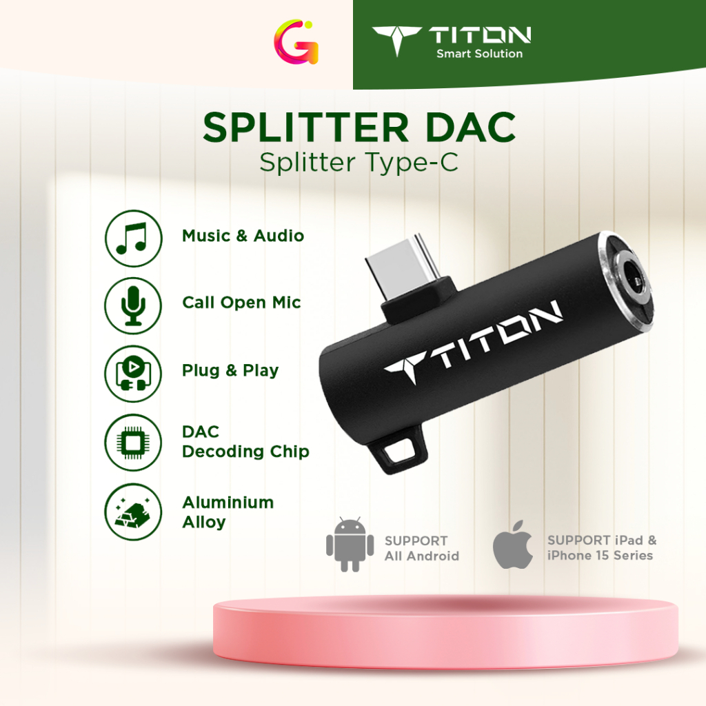Titon Splitter Converter DAC Chip Jack 3.5mm Audio & Type C - Untuk All Android & Iphone 15 Series