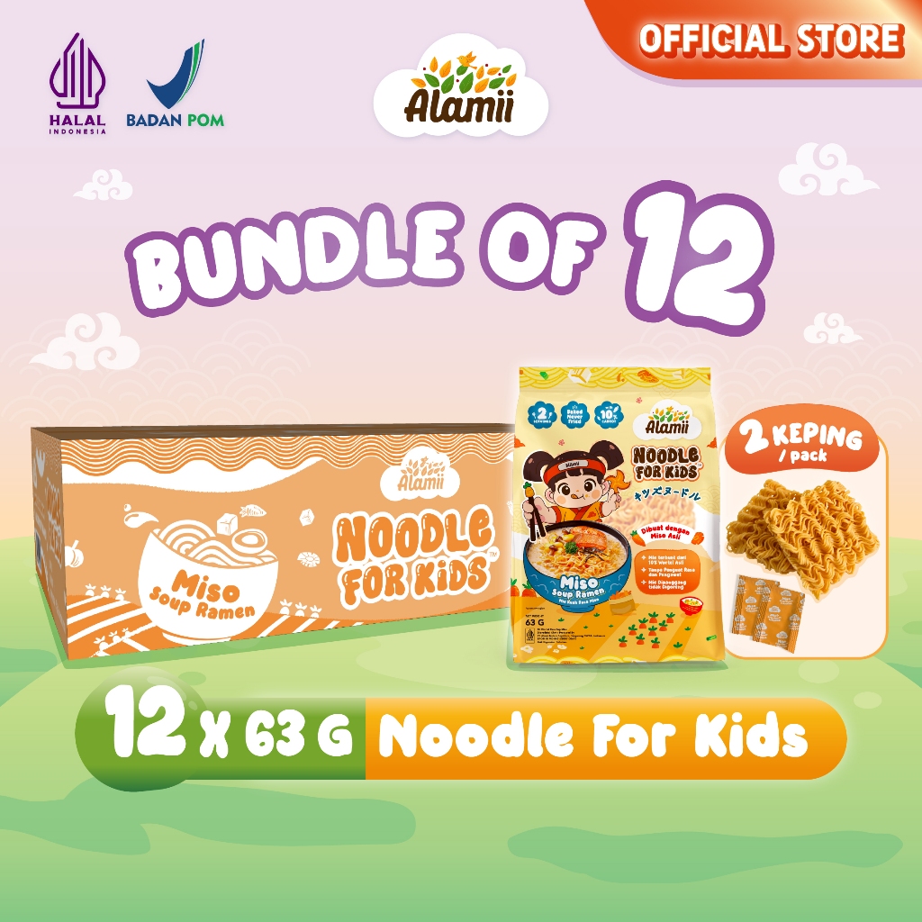 

Alamii Noodle for Kids - Mie Sehat Bernutrisi untuk Anak - Bundle Pack isi 12 x (63-64g) | Bebas MSG dan Pengawet | Ramen Wortel / Mie Wortel