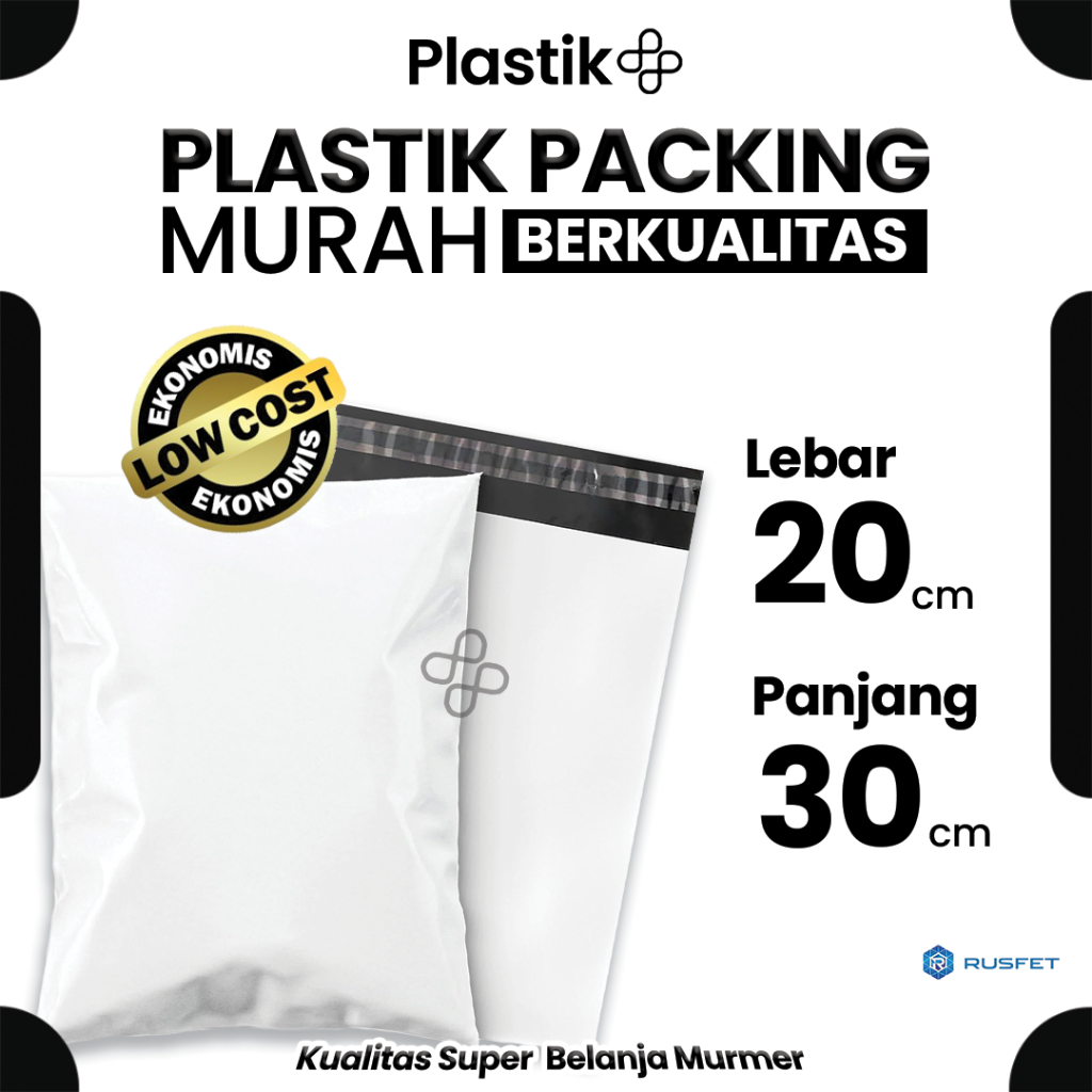 

Amplop Plastik Polymailer Putih 20cm x 30cm Low Cost Plastic Packing Polos Online shop Rusfet Murah