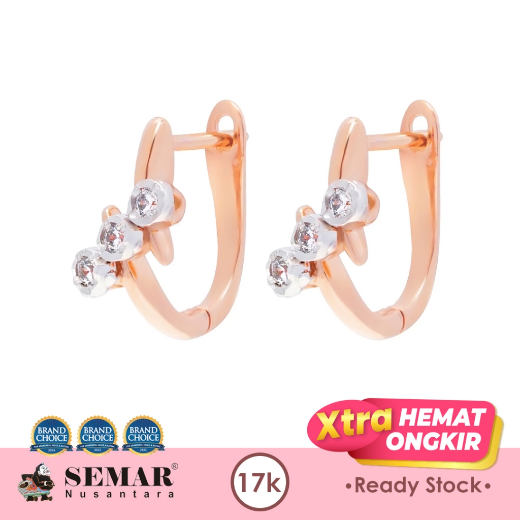 Anting Emas Jepit Alice Rose White Gold 17K Semar Nusantara