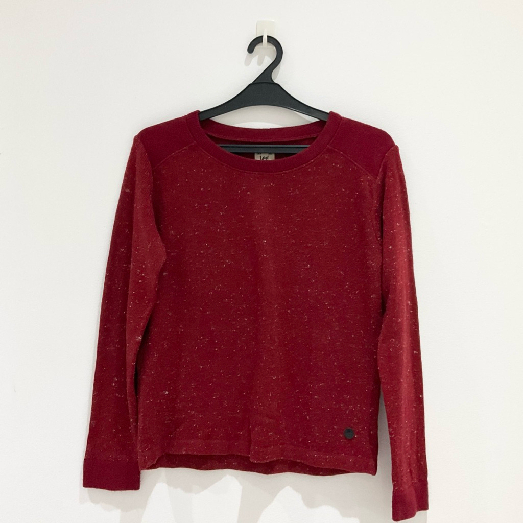 Lee Cooper Sweater Round Neck Rajut Pakaian Wanita Red Original