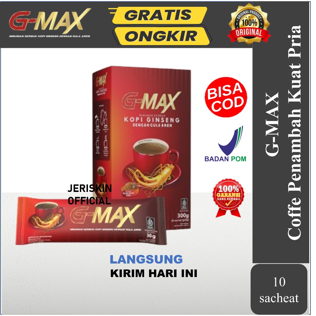 

G-Max Kopi Ginseng Rasa Gula Aren 1 box isi 10 Sacheat - BPOM