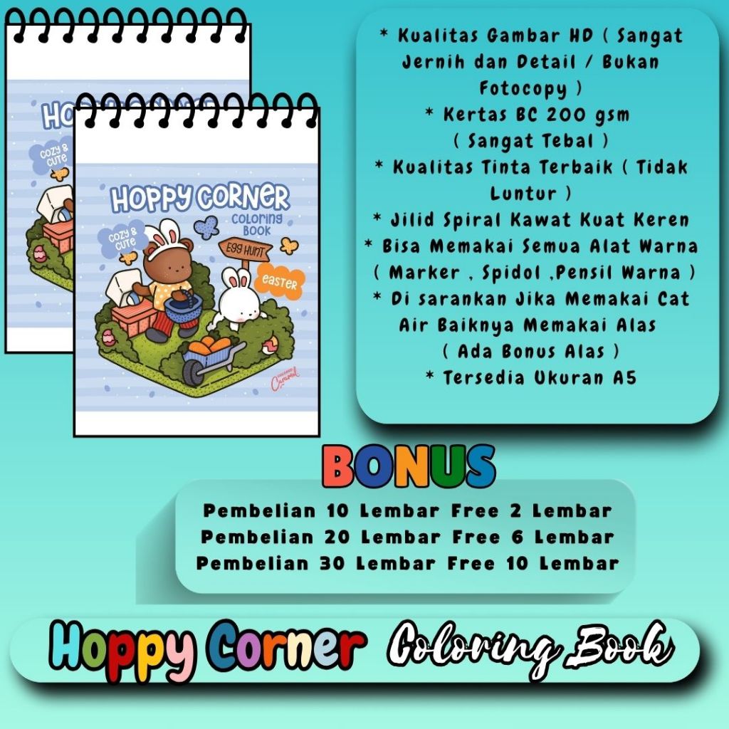 

HOPPY CORNER Tema Buku Merwarnai Coloring Book Sketsa Gambar Jernih Bagus Sudah Hd Kertas 200 gsm Tebal Jilid Spiral