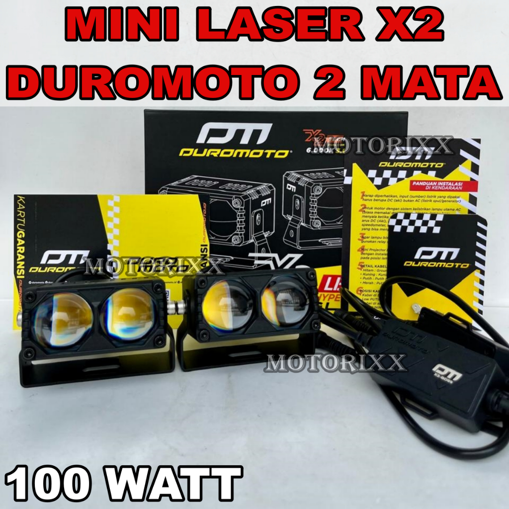 DUROMOTO Lampu Tembak X2 100 WATT Mini laser 2 mata duromoto Driver external plus kipas Foglamp soro
