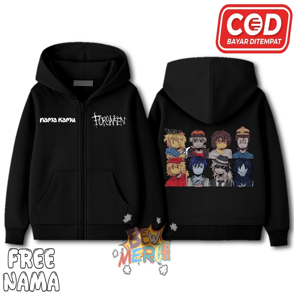 Jaket Hoodie Zipper Anak Roblox Forsaken / Jaket Anak Resleting Roblox Forsaken / Free Nama