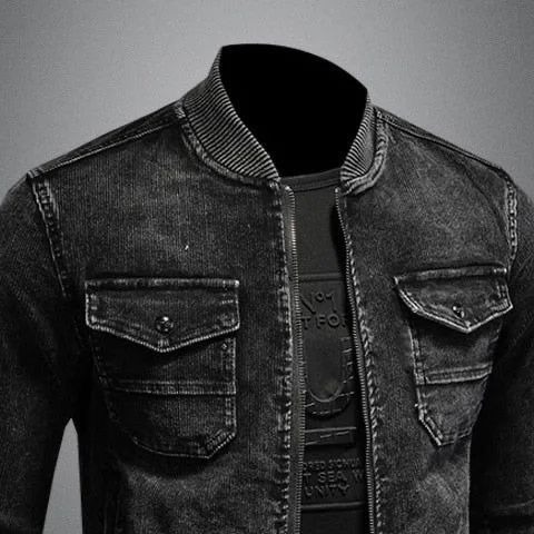 Jaket Bomber Jeans Jaket Fashion Pria Kasual Jaket Resleting Bomber Full Hitam