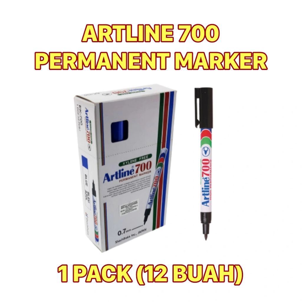 

Spidol ARTLINE 700 Permanent Marker 0.7mm EK-700 1pack Warna Hijau, Hitam, Biru, Merah