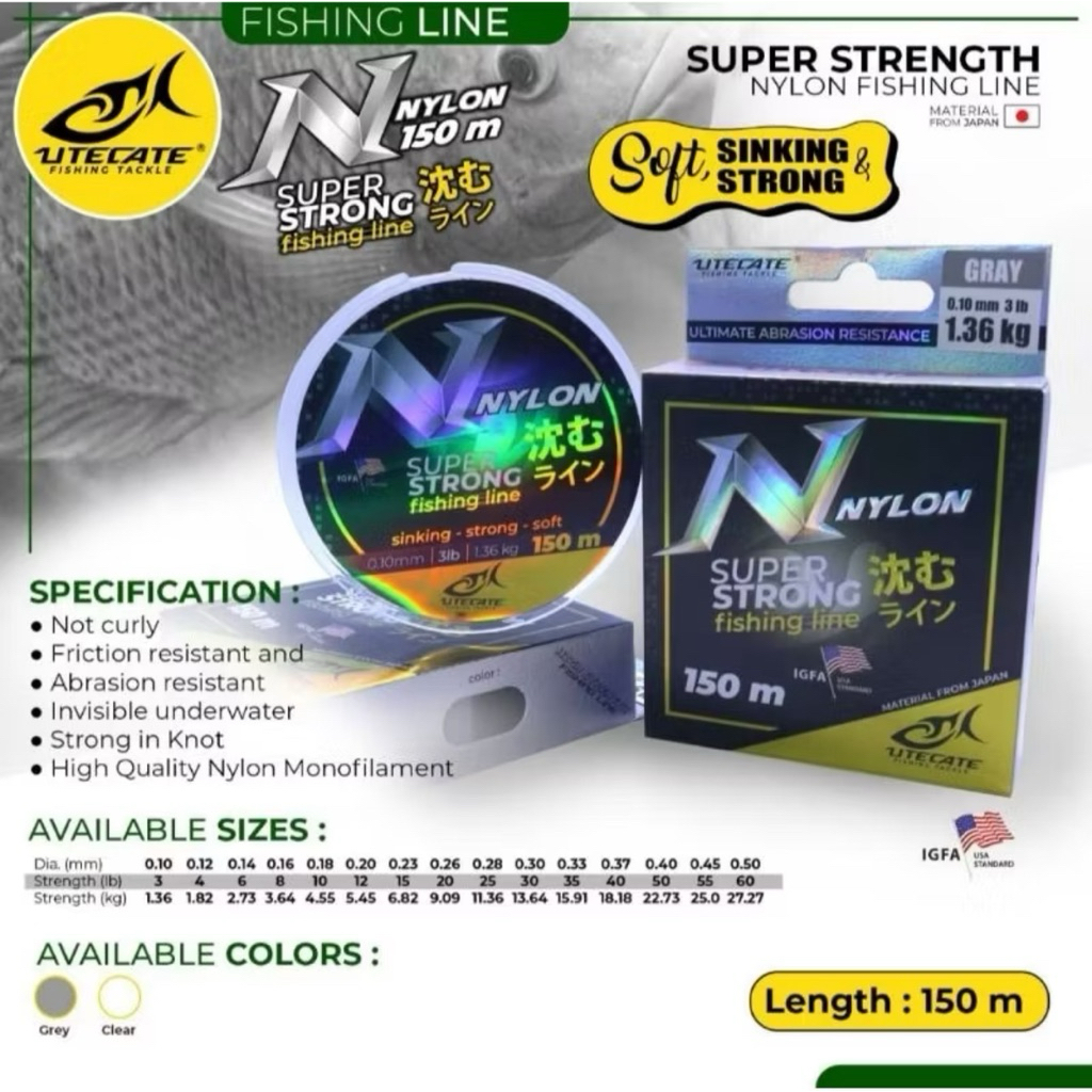 Senar Pancing Utecate Nylon 150 Meter Clear & Grey