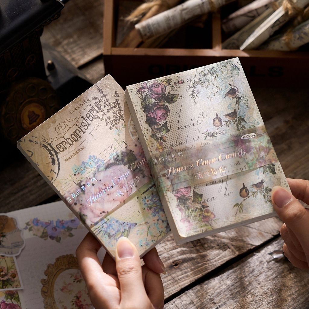 

100 lembar kertas dekor Flowers Come Crowds vintage lightpaper jurnal diy art